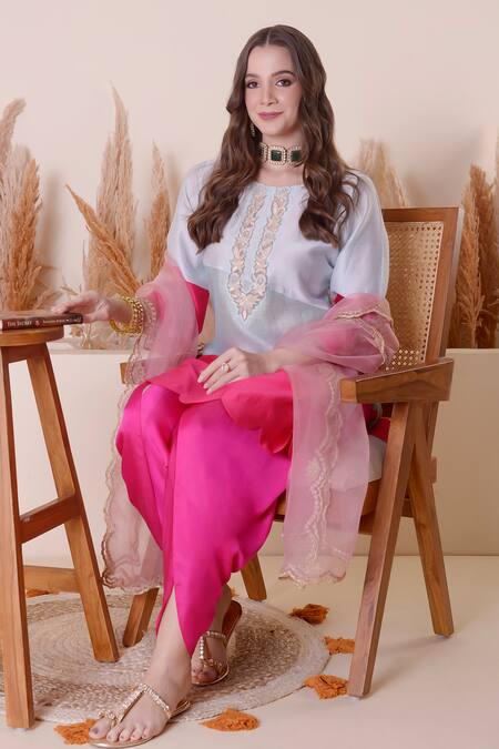 Surabhi Arya_Multi Color Modal, Chanderi Silk, Satin, Zari Cutwork Kurta Dhoti Pant Set _at_Aza_Fashions