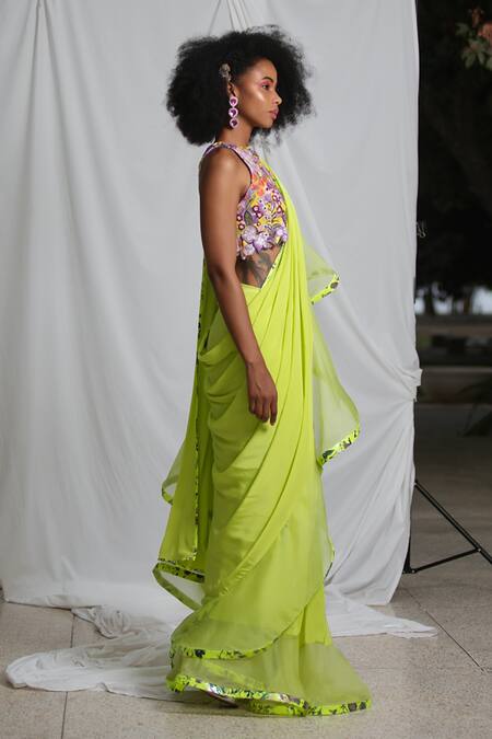 Pooja Bagaria Purple Organza Sequins, Beads High Neck Botanical Floral Embroidered Blouse Online at Aza Fashions Pooja Bagaria_Purple Organza Sequins, Beads High Neck Botanical Floral Embroidered Blouse _Online_at_Aza_Fashions