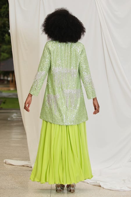 Pooja Bagaria Helix Sequin Embroidered Blazer Palazzo Set 