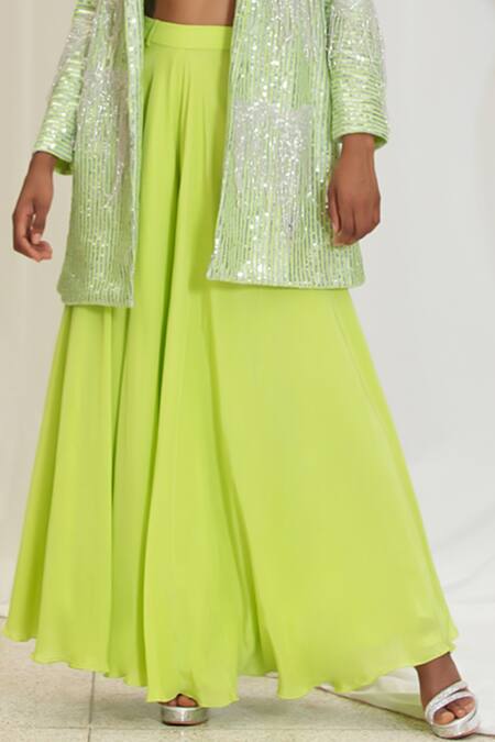 Pooja Bagaria Silver Silk, Polyester Sequins, Beads Helix Embroidered Blazer Palazzo Set Online at Aza Fashions Pooja Bagaria_Silver Silk, Polyester Sequins, Beads Helix Embroidered Blazer Palazzo Set _Online_at_Aza_Fashions