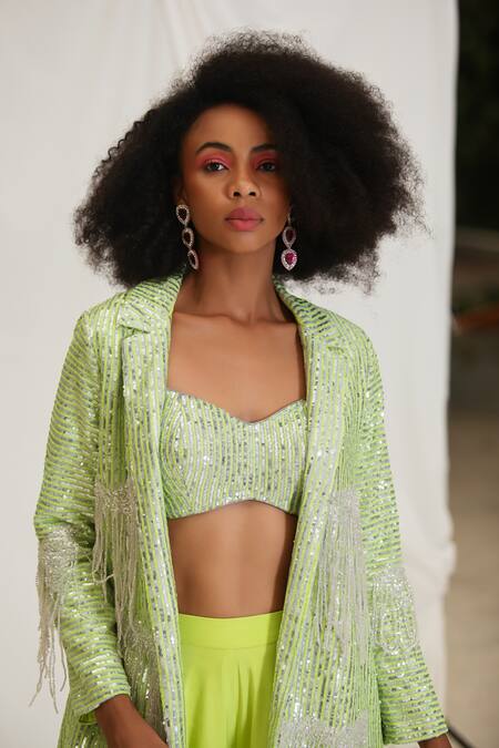 Pooja Bagaria Silver Silk, Polyester Sequins, Beads Helix Embroidered Blazer Palazzo Set at Aza Fashions Pooja Bagaria_Silver Silk, Polyester Sequins, Beads Helix Embroidered Blazer Palazzo Set _at_Aza_Fashions