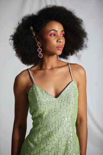 Buy_Pooja Bagaria_Silver Silk Sequins Sweetheart Neck Astral Embroidered Slit Gown _Online_at_Aza_Fashions