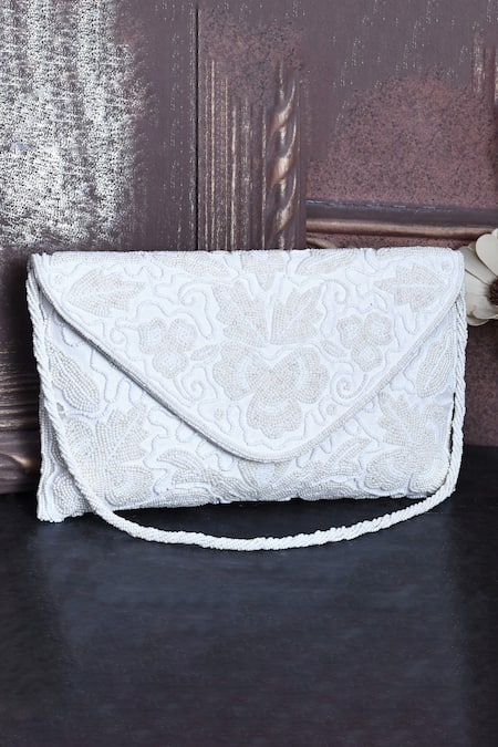 Kreivo By Vamanshi Damania Silk Pearl Embroidered Envelope Bag 