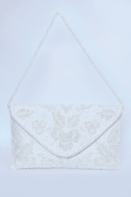 Kreivo By Vamanshi Damania_White Pearl Silk Embroidered Envelope Bag _Online_at_Aza_Fashions