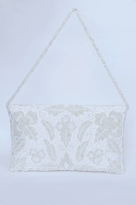 Buy_Kreivo By Vamanshi Damania_White Pearl Silk Embroidered Envelope Bag _Online_at_Aza_Fashions