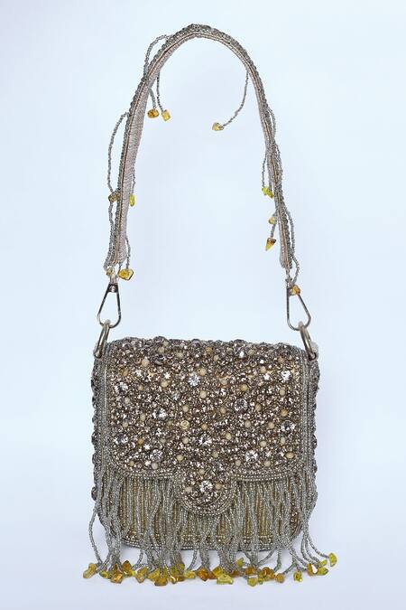 Buy_Kreivo By Vamanshi Damania_Gold Bead Embellished Bag _Online_at_Aza_Fashions