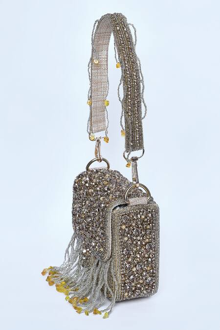 Shop_Kreivo By Vamanshi Damania_Gold Bead Embellished Bag _Online_at_Aza_Fashions