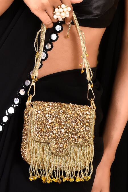 Buy Kreivo By Vamanshi Damania Gold Bead Embellished Bag Buy_Kreivo By Vamanshi Damania_Gold Bead Embellished Bag