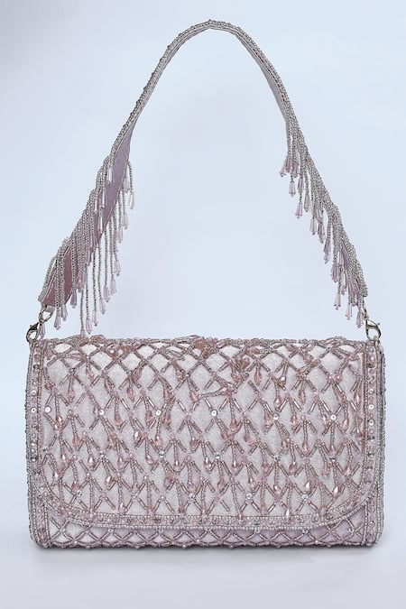 Kreivo By Vamanshi Damania_Pink Bead Checkered Bucket Bag _Online_at_Aza_Fashions