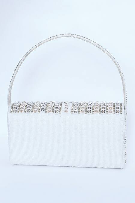 Shop_Kreivo By Vamanshi Damania_White Bead And Crystal Embellished Envelope Bag _Online_at_Aza_Fashions