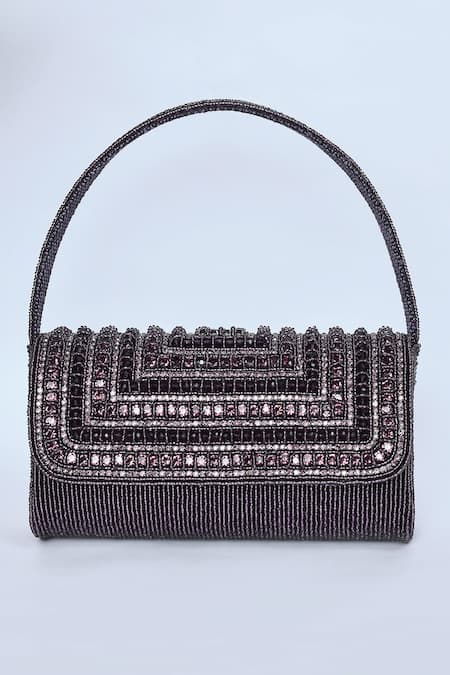 Kreivo By Vamanshi Damania_Wine Bead Crystal And Embellished Envelope Bag_Online_at_Aza_Fashions