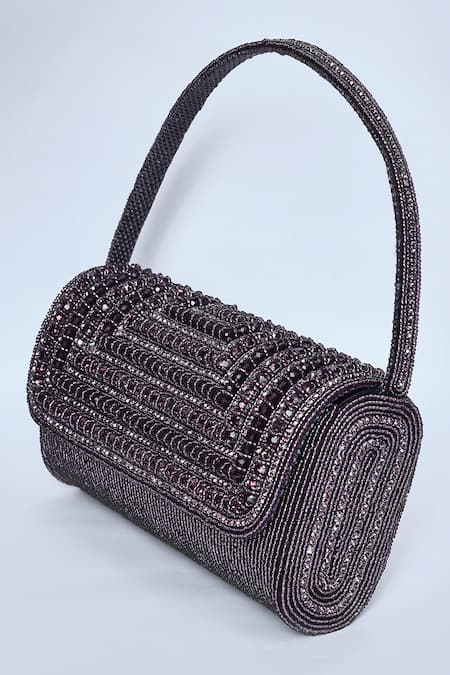 Buy_Kreivo By Vamanshi Damania_Wine Bead Crystal And Embellished Envelope Bag_Online_at_Aza_Fashions