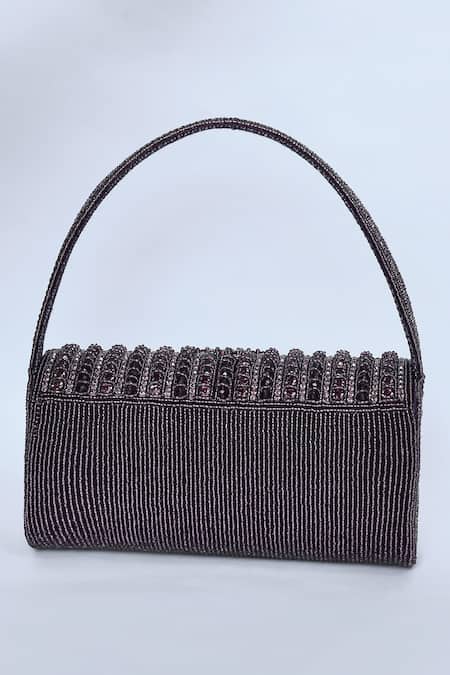 Shop_Kreivo By Vamanshi Damania_Wine Bead Crystal And Embellished Envelope Bag_Online_at_Aza_Fashions