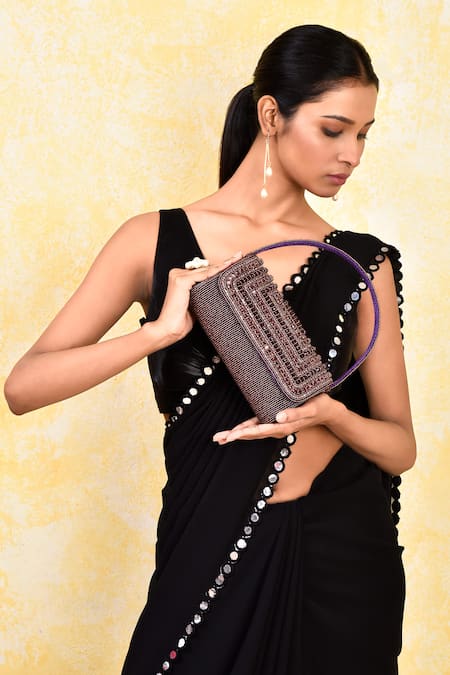 Buy_Kreivo By Vamanshi Damania_Wine Bead Crystal And Embellished Envelope Bag