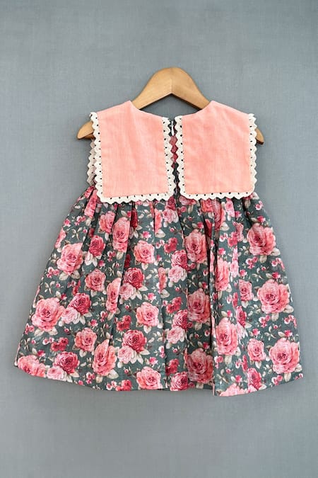 Buy Pink Cotton Fabric Flowers Vintage Floral Print Dress For