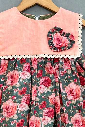 Label Neeti_Pink Cotton Fabric Flowers Vintage Floral Print Dress _Online_at_Aza_Fashions