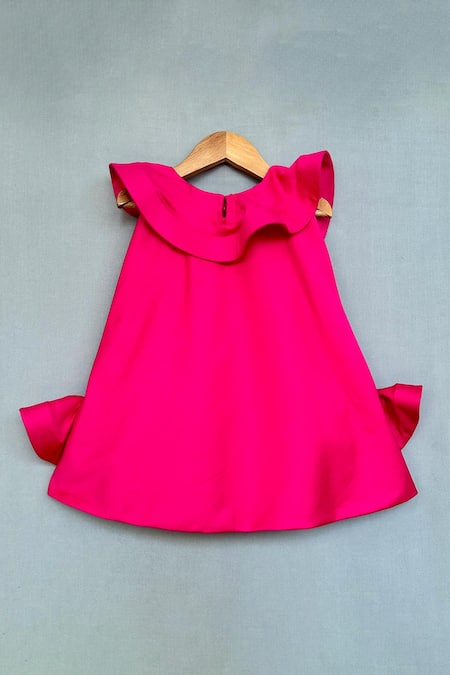 Shop_Label Neeti_Pink Cotton Beads, Pearls Ruffle 3d Heart Embroidered Dress _at_Aza_Fashions