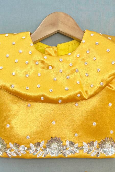 Label Neeti Yellow Silk Satin, Cotton Pearls, Sequins Embroidered Blouse Lehenga Set Online at Aza Fashions Label Neeti_Yellow Silk Satin, Cotton Pearls, Sequins Embroidered Blouse Lehenga Set _Online_at_Aza_Fashions