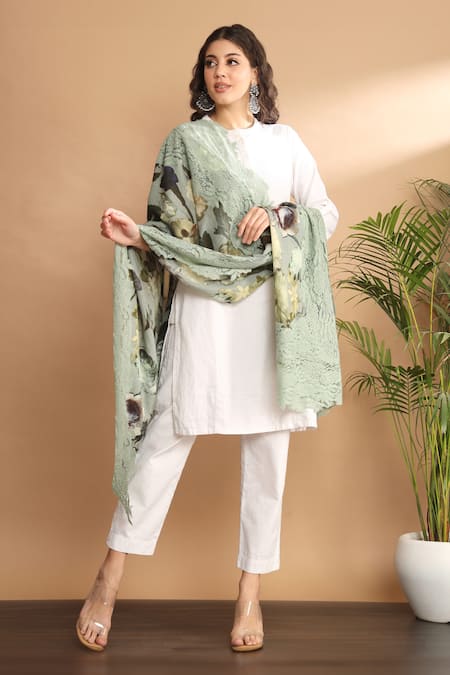 Shop_Modarta_Green Wool Floral Print Shawl_Online_at_Aza_Fashions