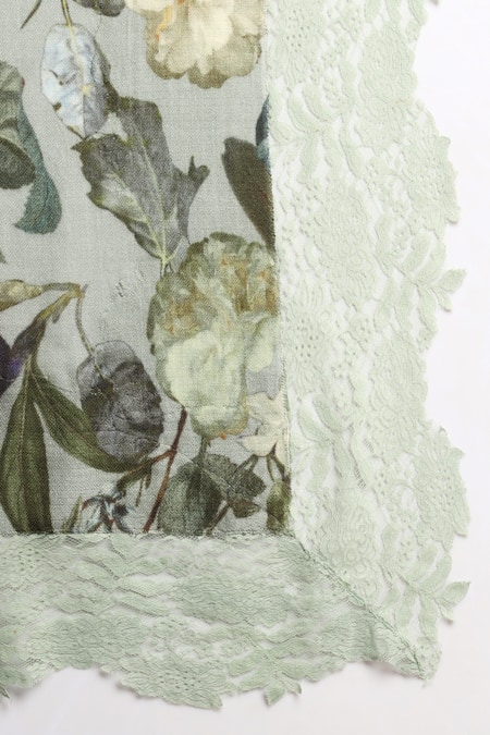 Buy_Modarta_Green Wool Floral Print Shawl