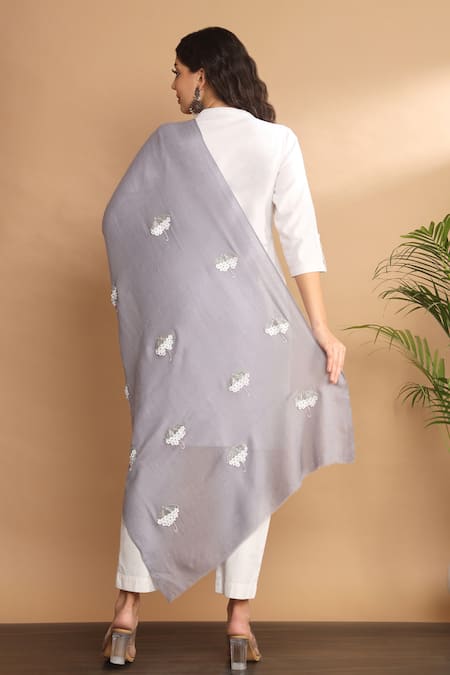 Shop Modarta Grey Umbrella Embroidered Shawl at Aza Fashions Shop_Modarta_Grey Umbrella Embroidered Shawl _at_Aza_Fashions