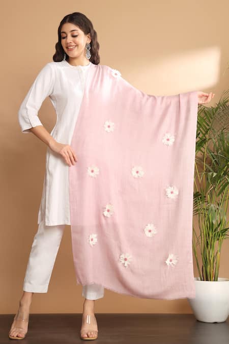Modarta_Pink Floral Embroidered Shawl _Online_at_Aza_Fashions