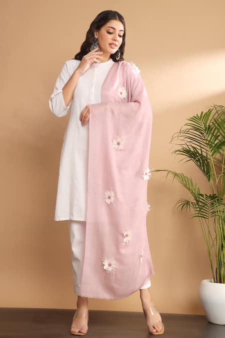 Buy_Modarta_Pink Floral Embroidered Shawl _Online_at_Aza_Fashions