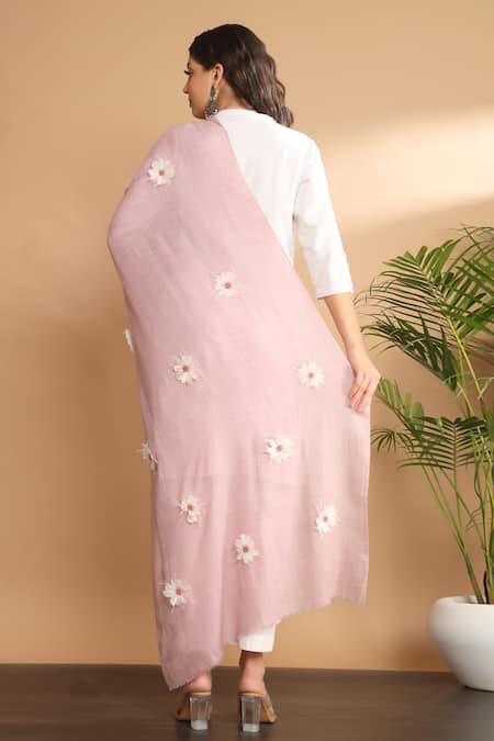 Shop_Modarta_Pink Floral Embroidered Shawl _at_Aza_Fashions