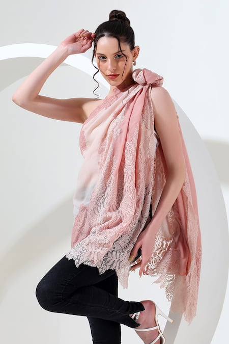 Shop Modarta Pink Floral Lace Embroidered Shawl at Aza Fashions Shop_Modarta_Pink Floral Lace Embroidered Shawl _at_Aza_Fashions