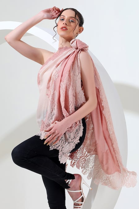 Modarta Pink Floral Lace Embroidered Shawl Online at Aza Fashions Modarta_Pink Floral Lace Embroidered Shawl _Online_at_Aza_Fashions