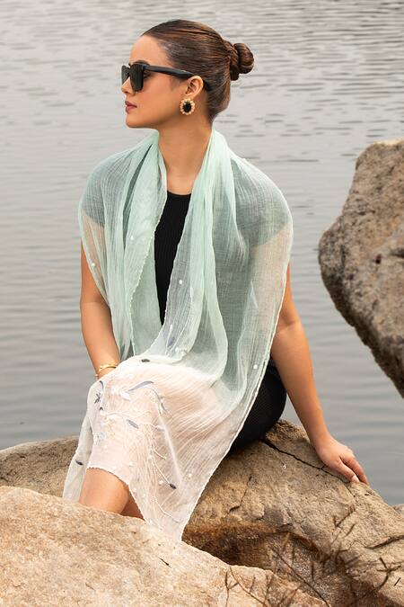 Shop_Modarta_White Hand Embroidered Ombre Stole _Online_at_Aza_Fashions