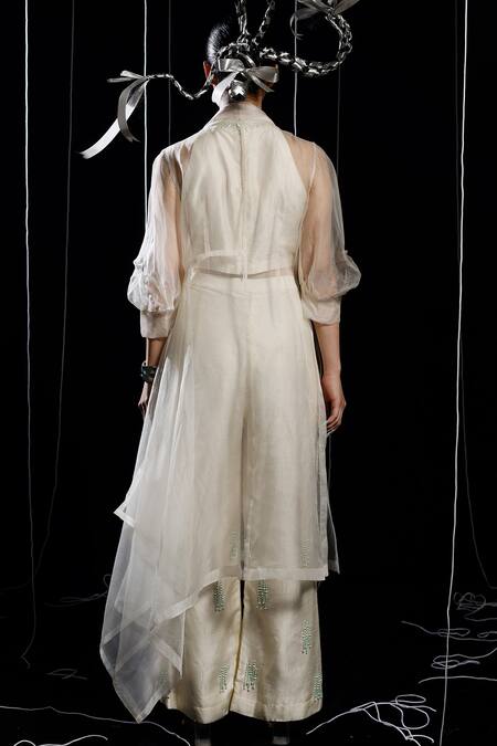 Eclat By Prerika Jalan Coil Misty Pearls Embellished Jacket Flared Pant Set 