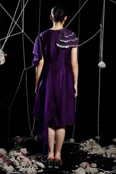 Eclat By Prerika Jalan Hoop Cosmic Waves Embroidered Draped Shift Dress 