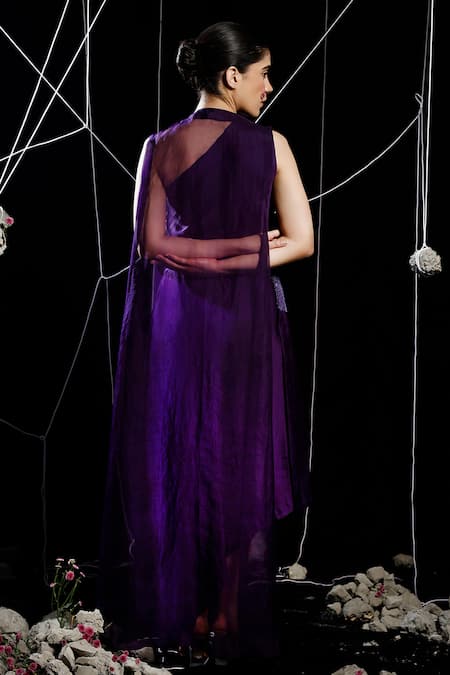 Eclat By Prerika Jalan Lash One Shoulder Satin Maxi Dress With Embellished Jacket 