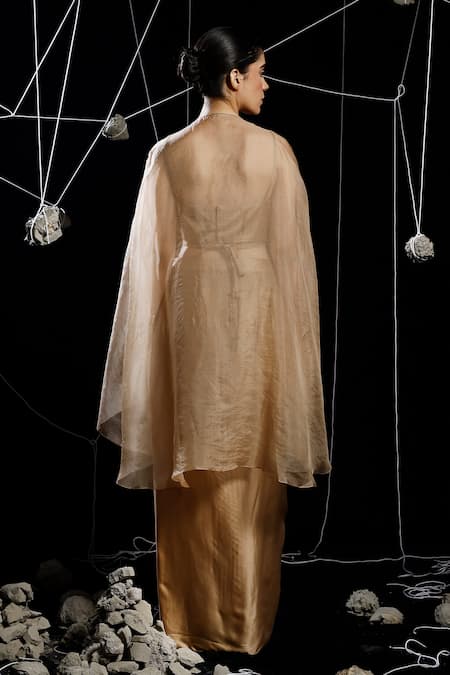 Eclat By Prerika Jalan Squif Brazen Petal Embroidered Cape Draped Skirt Set 