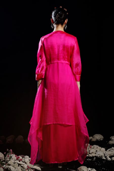 Eclat By Prerika Jalan Wind Wave Embroidered Jacket With Draped Satin Dress 