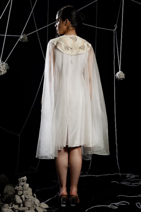 Eclat By Prerika Jalan Noose Pearl Fringe Embellished Cape With Dress 