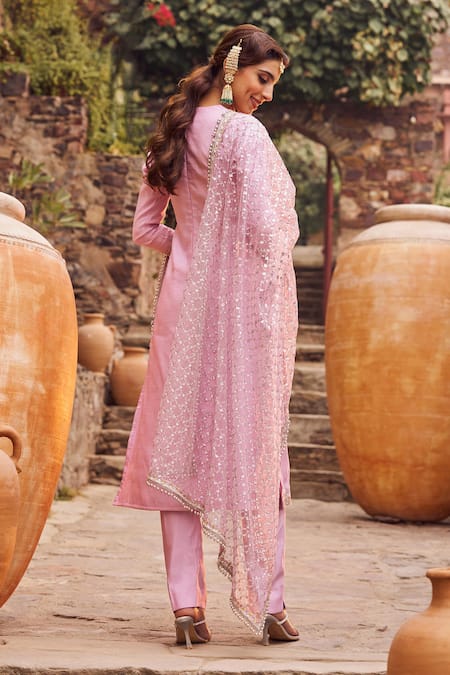 Lashkaraa Purple Silk, Net, Linen Sequins, Zari Lilac Straight Kurta Set With Dupatta Online at Aza Fashions Lashkaraa_Purple Silk, Net, Linen Sequins, Zari Lilac Straight Kurta Set With Dupatta _Online_at_Aza_Fashions