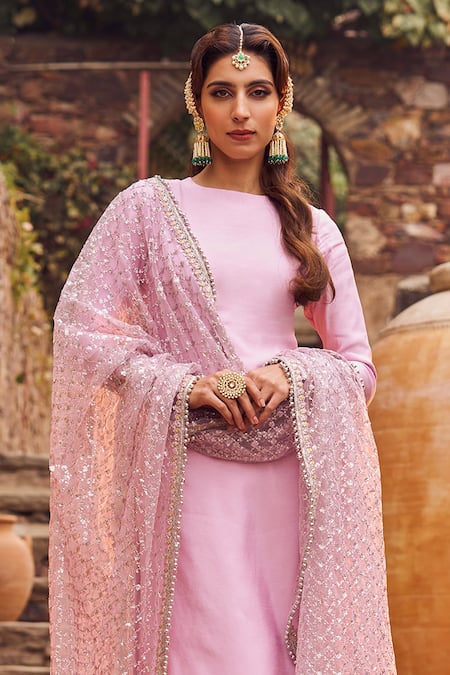 Shop Lashkaraa Purple Silk, Net, Linen Sequins, Zari Lilac Straight Kurta Set With Dupatta Online at Aza Fashions Shop_Lashkaraa_Purple Silk, Net, Linen Sequins, Zari Lilac Straight Kurta Set With Dupatta _Online_at_Aza_Fashions