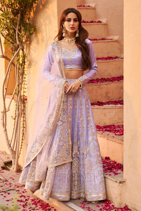 LASHKARAA Periwinkle Embroidered Lehenga Set 