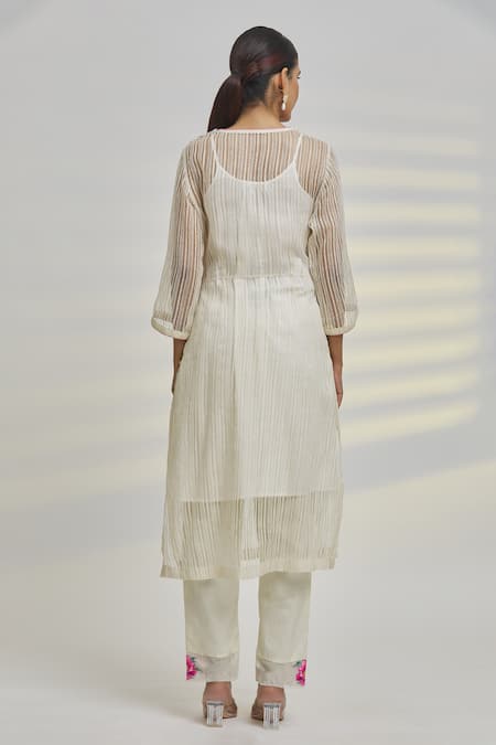 Rajat & Shraddha Floral Applique Work Striped Kurta & Pant Set 