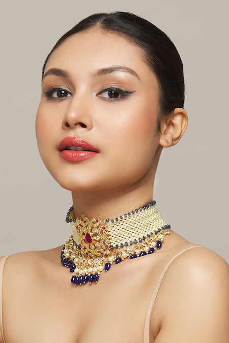 Kiara Gold Plated Pearl Jaali Embellished Choker Online at Aza Fashions Kiara_Gold Plated Pearl Jaali Embellished Choker_Online_at_Aza_Fashions