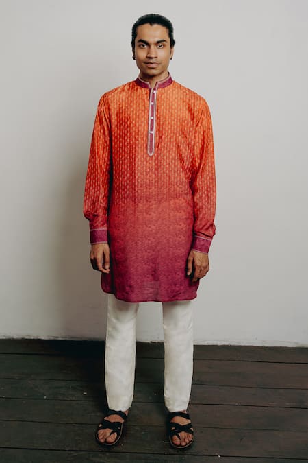 Krishna Mehta Textured Print Short Kurta & Pant Set 