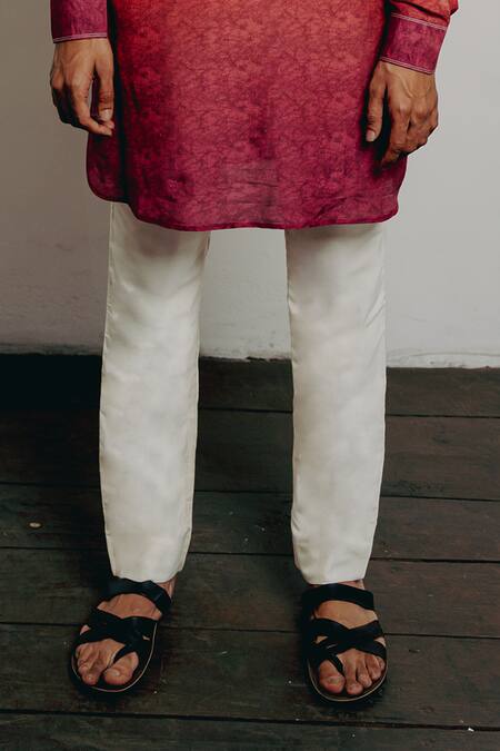 Krishna Mehta Orange Tussar Embroidery Textured Print Short Kurta And Pant Set Online at Aza Fashions Krishna Mehta_Orange Tussar Embroidery Textured Print Short Kurta And Pant Set_Online_at_Aza_Fashions