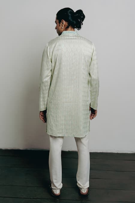 Shop Krishna Mehta Cream Cotton Viscose Embroidered Geometric Pattern Kurta And Pant Set at Aza Fashions Shop_Krishna Mehta_Cream Cotton Viscose Embroidered Geometric Pattern Kurta And Pant Set _at_Aza_Fashions