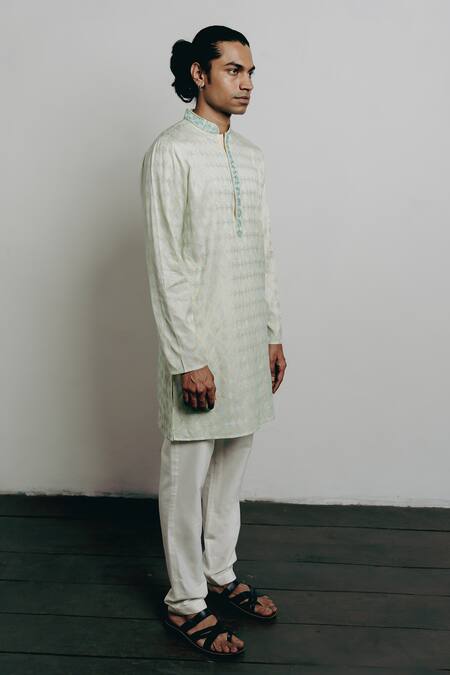 Buy Krishna Mehta Cream Cotton Viscose Embroidered Geometric Pattern Kurta And Pant Set Online at Aza Fashions Buy_Krishna Mehta_Cream Cotton Viscose Embroidered Geometric Pattern Kurta And Pant Set _Online_at_Aza_Fashions