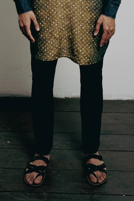 Krishna Mehta Yellow Tussar Embroidery Baatik Dot Print Kurta And Pant Set Online at Aza Fashions Krishna Mehta_Yellow Tussar Embroidery Baatik Dot Print Kurta And Pant Set_Online_at_Aza_Fashions