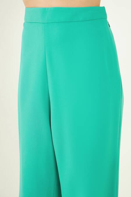 Bohobi Blue Crepe Crystals V-neck Asira Placement Embroidered Top And Flared Pant Set Online at Aza Fashions Bohobi_Blue Crepe Crystals V-neck Asira Placement Embroidered Top And Flared Pant Set _Online_at_Aza_Fashions