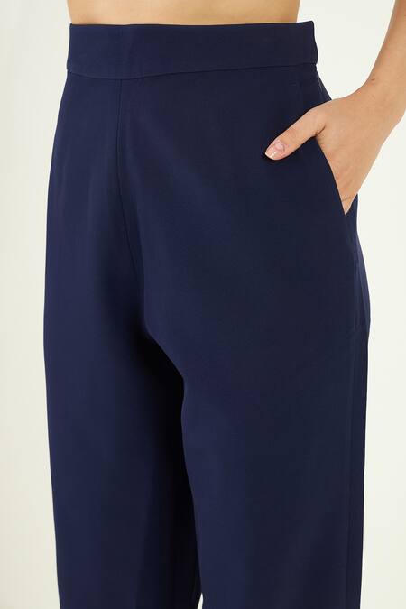 Bohobi Blue Chiffon, Crepe V-neck Evara Pleated Top And Pant Set Online at Aza Fashions Bohobi_Blue Chiffon, Crepe V-neck Evara Pleated Top And Pant Set _Online_at_Aza_Fashions