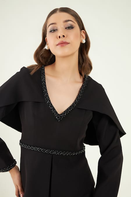 Shop Bohobi Black Crepe Beads, Stones Naira Waistband Embroidered Top And Flared Pant Set Online at Aza Fashions Shop_Bohobi_Black Crepe Beads, Stones Naira Waistband Embroidered Top And Flared Pant Set _Online_at_Aza_Fashions